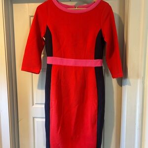 Boden Red, Navy, and Pink mid Sleeve Dress